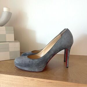 Christian Louboutin Suede Grey Slip On Pumps High Heels Red Bottom Shoes Size 38